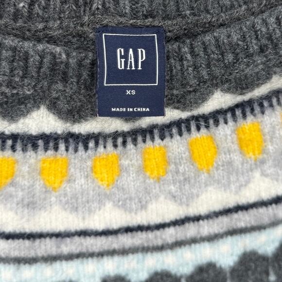 Gap Circular Fair Isle‎ Mohair Sweater XS Charcoal Heather Gray - Picture 5 of 9